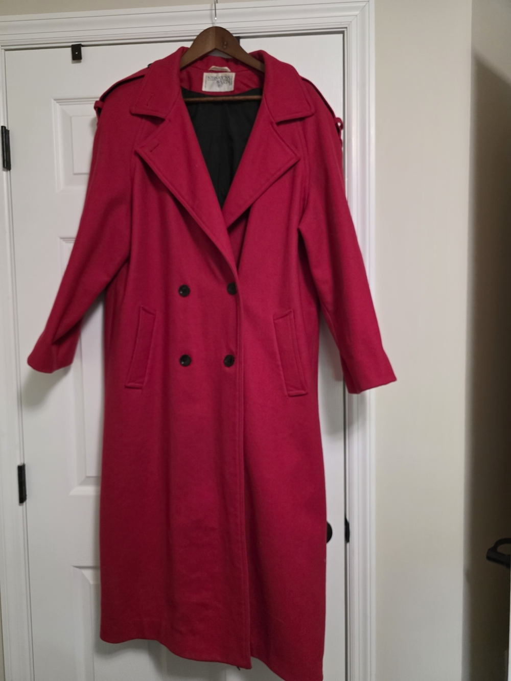 Wool - International Scene Double-Breasted Red Long Coat - 90s Vintage